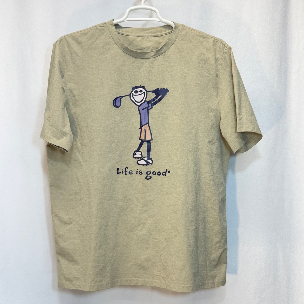 Life Is Good T-Shirt Men XXL Beige Khaki Golf Graphic Performance‎ Tee